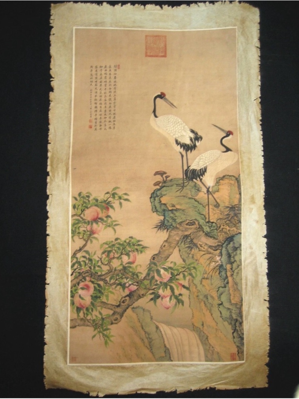 Antique Chinese Painting Scroll: Cranes on Rice Paper — By Zou Yigui (Single She